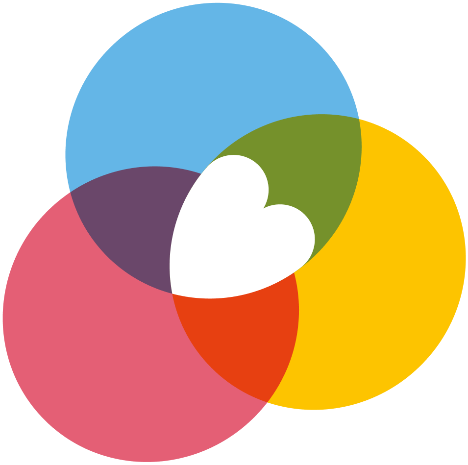 Symbol für Ferienhaus-Verwaltung mit Herz. Farbige Kreise, Herzform.