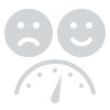 Zufriedenheitsskala für Ferienhaus Verwaltung: Smiley, traurig, Tachometer.